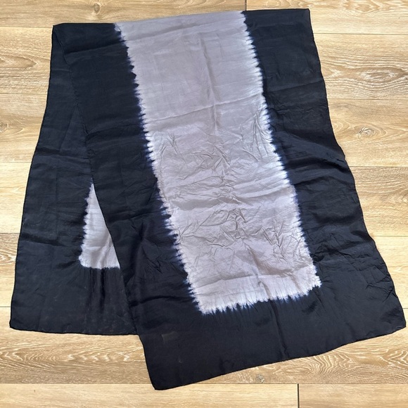 Silk Black + Gray Ombre Hand-dyed Scarf, Hand Rolled Edges - Picture 3 of 4